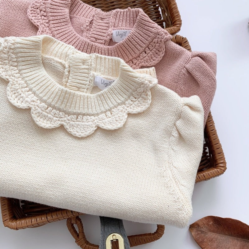 Cute Knitted Pullovers, Pink/Off White,3T to 7T.