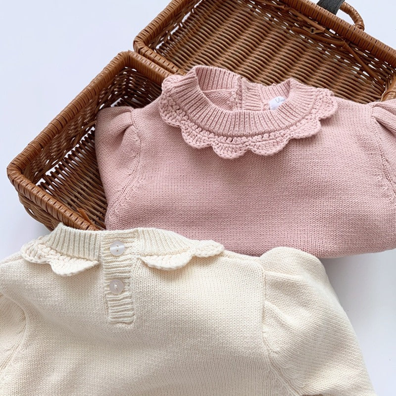 Cute Knitted Pullovers, Pink/Off White,3T to 7T.