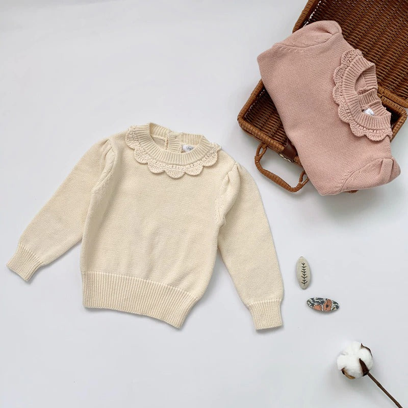 Cute Knitted Pullovers, Pink/Off White,3T to 7T.