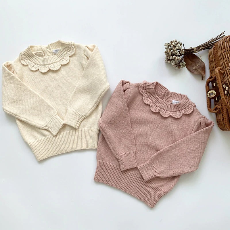 Cute Knitted Pullovers, Pink/Off White,3T to 7T.