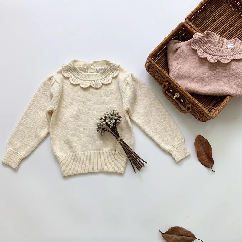 Cute Knitted Pullovers, Pink/Off White,3T to 7T.