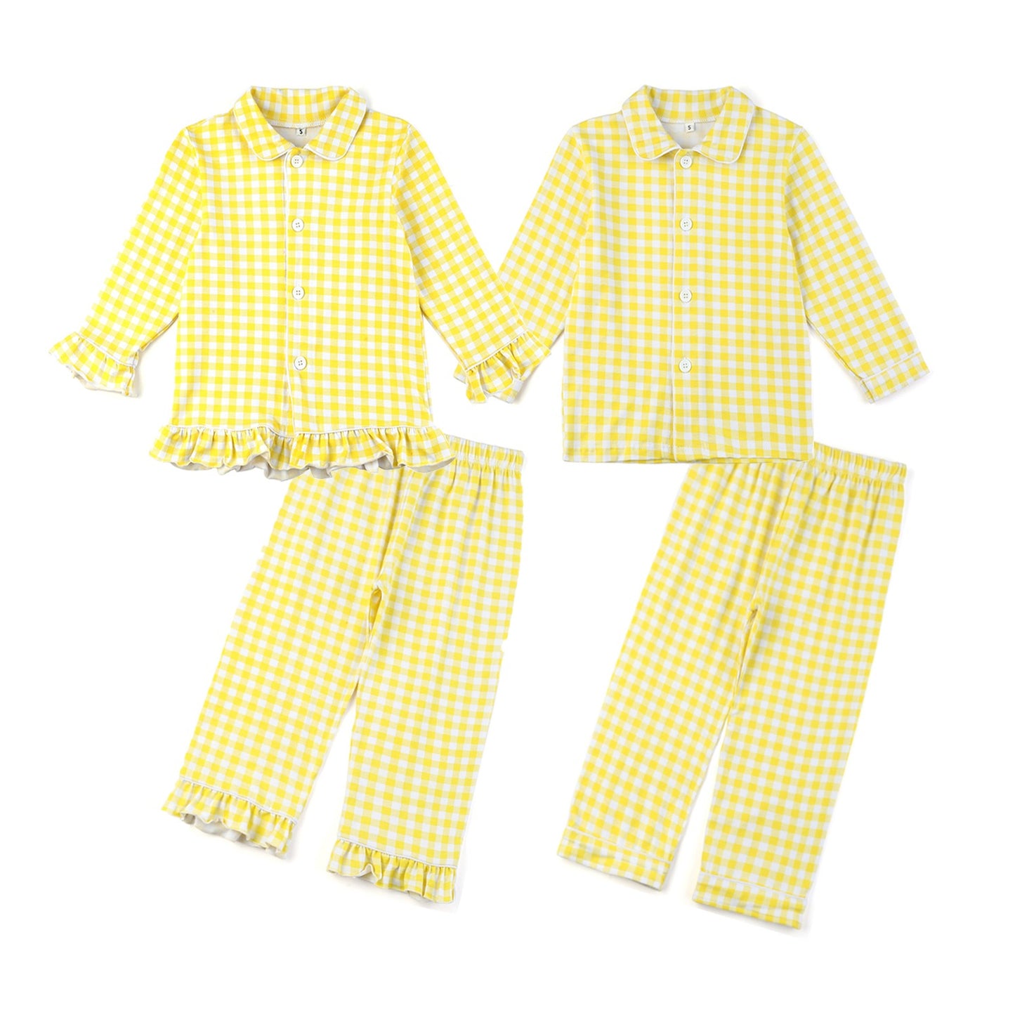 Yellow Seersucker Matching Siblings PJs,12M to 12T.