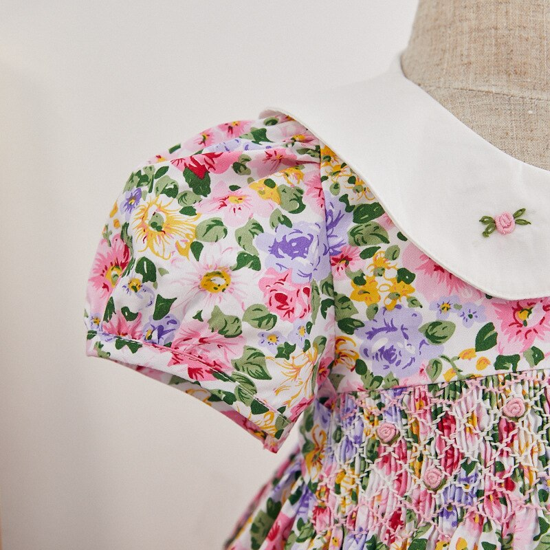 Beautiful Floral Hand Smocked Dress, 12M to 6T.
