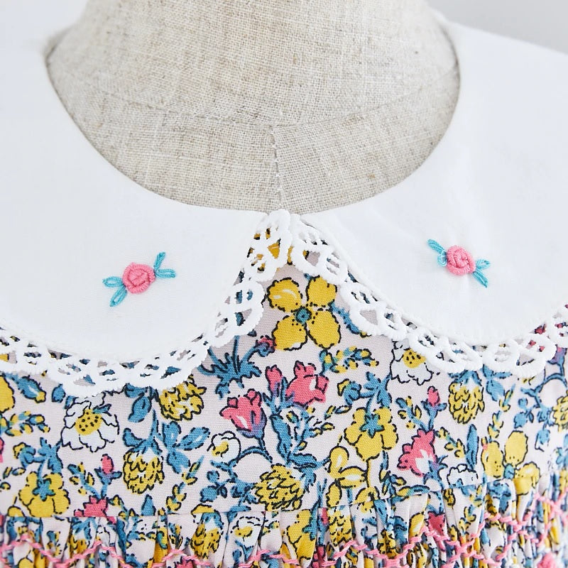 Floral Hand Smocked Dress With Lace Highlights,12M to 6T.