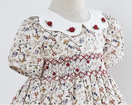 Gorgeous Vintage Print Hand Smocked Dress & Romper,12M to 6T.