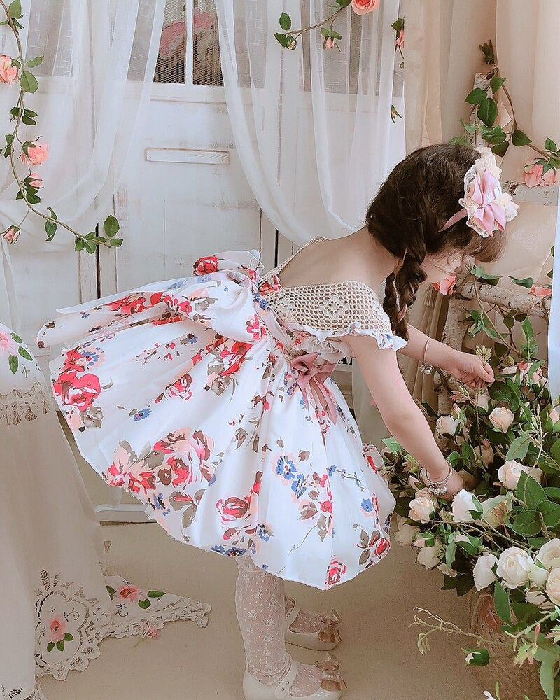 Floral Spanish Dress With Bows,12M to 6T.