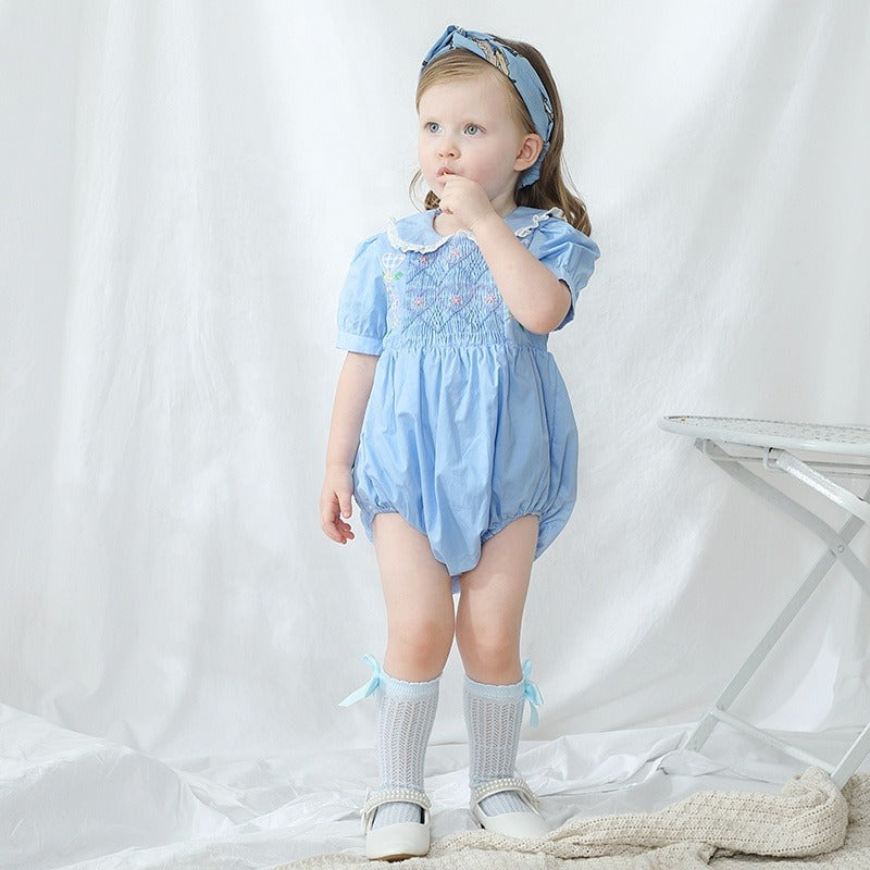 Cute Blue Smocked Bubble,6M To 3T.