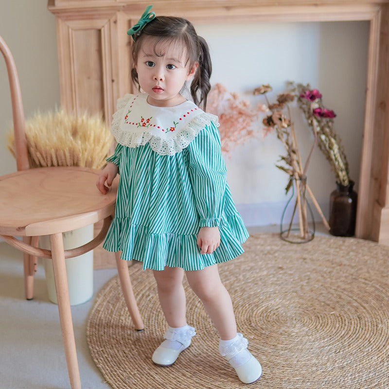 Full Sleeves Green Stripped Dress,12M to 6T.