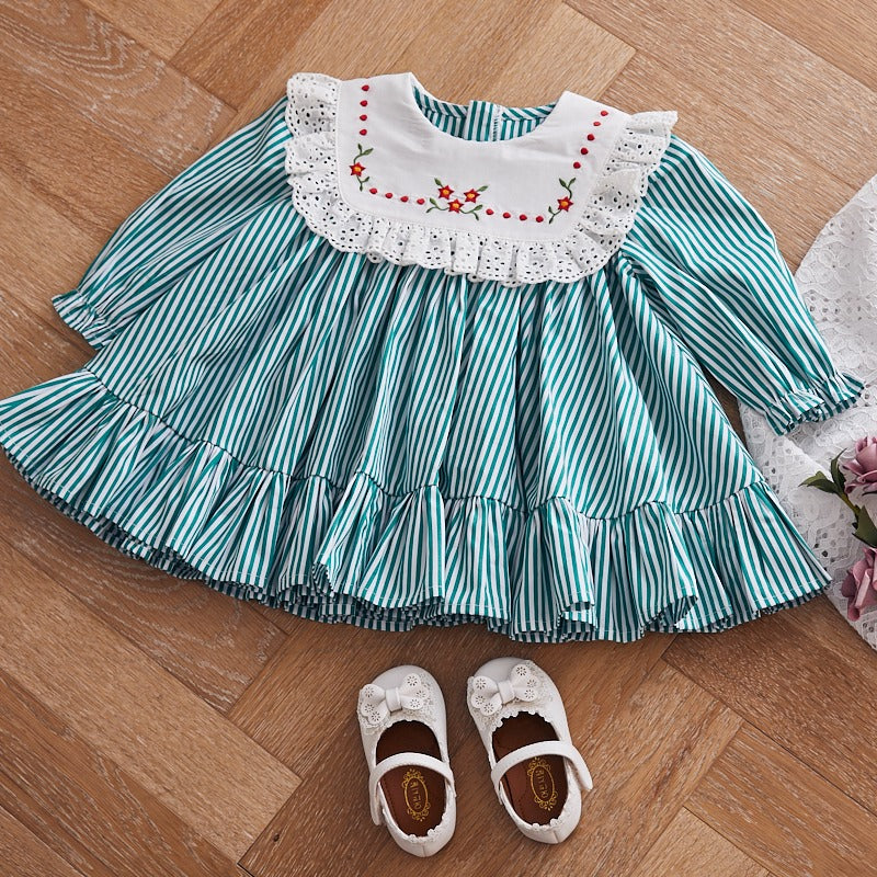 Full Sleeves Green Stripped Dress,12M to 6T.
