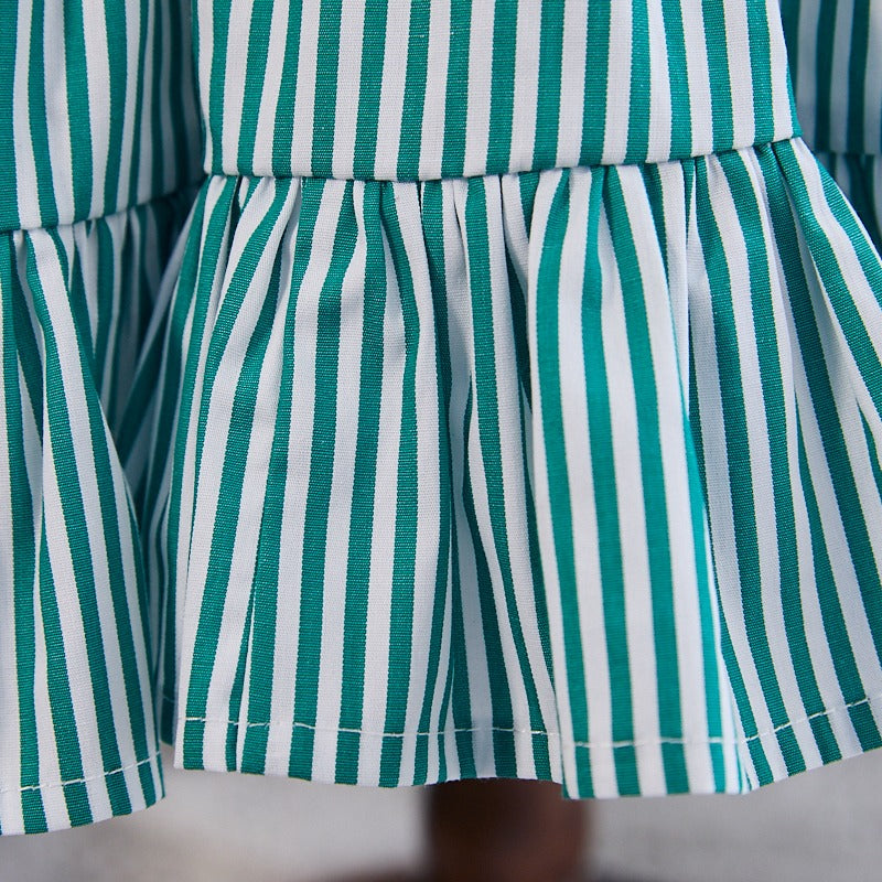 Full Sleeves Green Stripped Dress,12M to 6T.