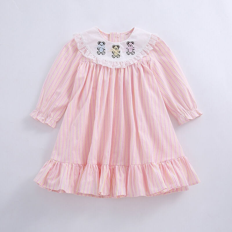 Pink Gingham Bear Embroidered Dress,12M to 6T.