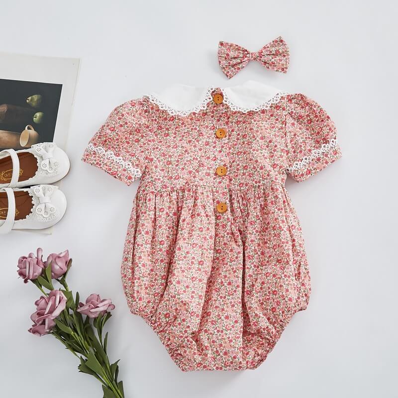 Beautiful Floral Hand Smocked Romper,3M To 3T.