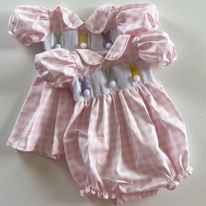 Bunny Tail Smocked Dress & Onesie,3M to 8T.