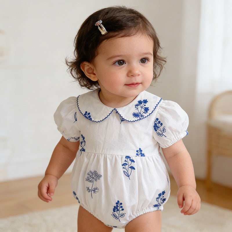 Blue Blossom Embroidered Dress & Romper,3M - 6T.