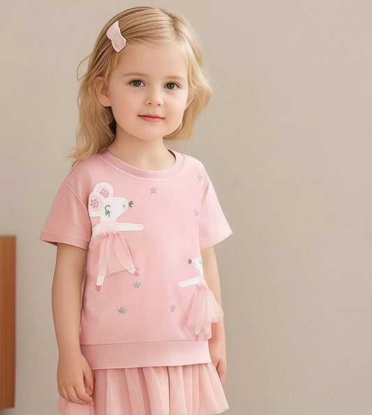 Ballerina Mouse Pink Cotton Dress, 2T to 7T
