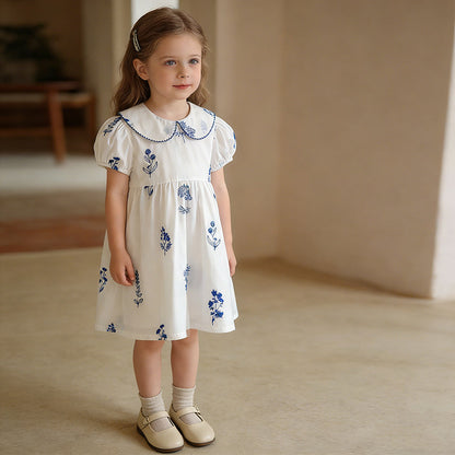 Blue Blossom Embroidered Dress & Romper,3M - 6T.