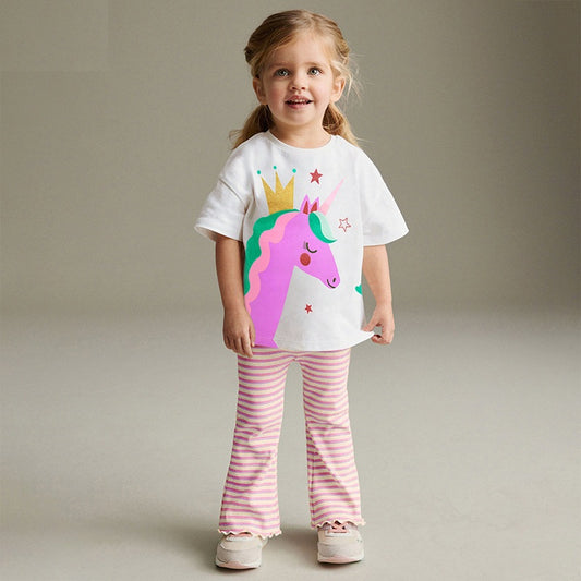 Unicorn Cotton Top & Flared Pants Set,2T to 7T