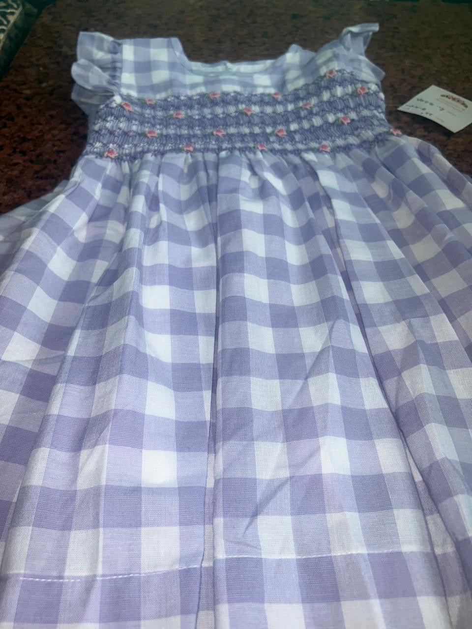 Lavender Gingham Hand-Smocked Dress, 2T & 4T.