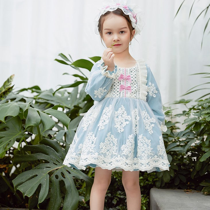 Vintage Embroidered Lace Dress With Bows, 6M to 6T