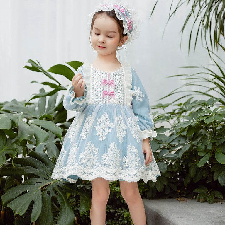 Vintage Embroidered Lace Dress With Bows, 6M to 6T