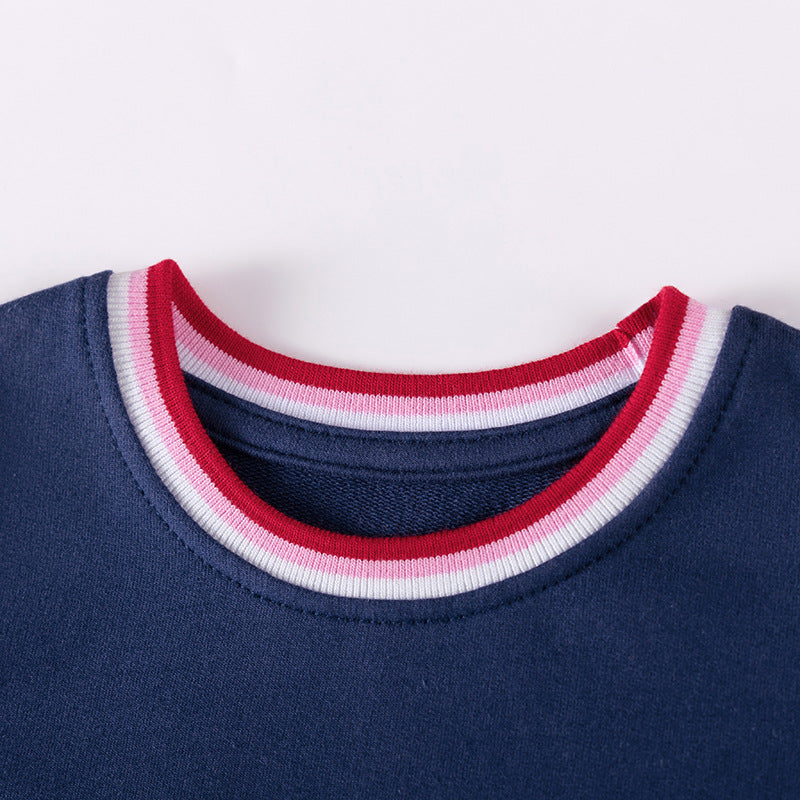 Navy Cherry Embroidered Cotton Dress,2T–7T