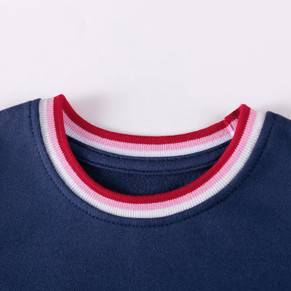 Navy Cherry Embroidered Cotton Dress,2T–7T