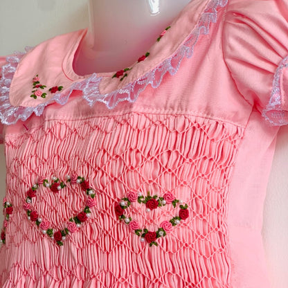 Hand-Smocked Pink Heart Dress,12M to 5T
