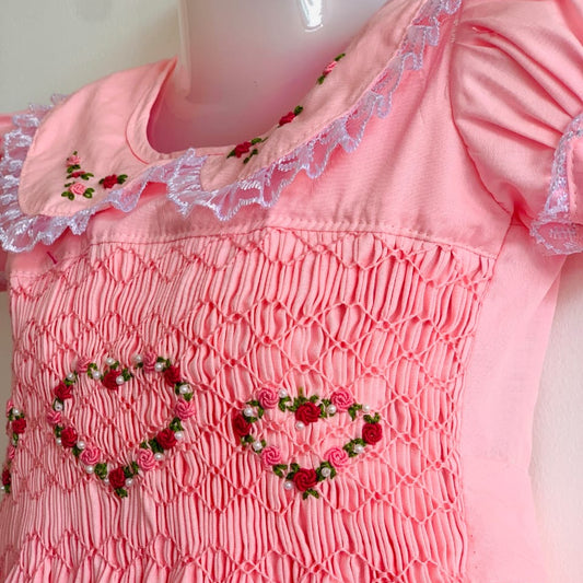 Hand-Smocked Pink Heart Dress,12M to 5T
