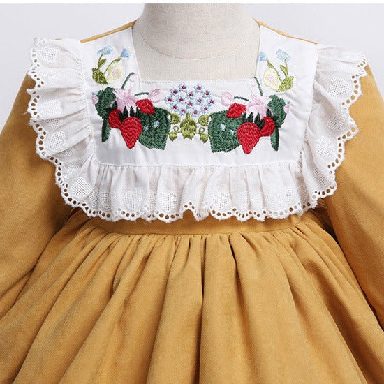 2Pc Beautiful Yellow Embroidered Puffy Spanish Dress,12M to 6T.