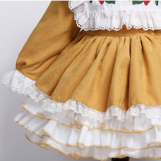 2Pc Beautiful Yellow Embroidered Puffy Spanish Dress,12M to 6T.