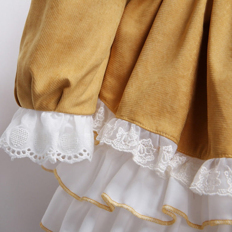2Pc Beautiful Yellow Embroidered Puffy Spanish Dress,12M to 6T.