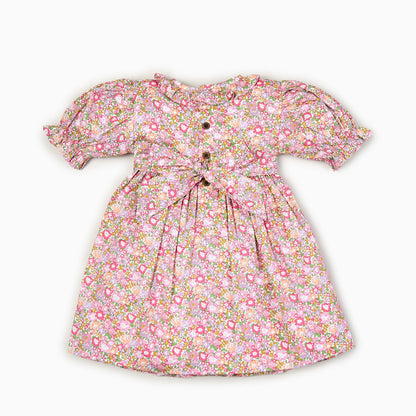 Hand-Smocked Pink Pastel Floral Dress,3M-7T