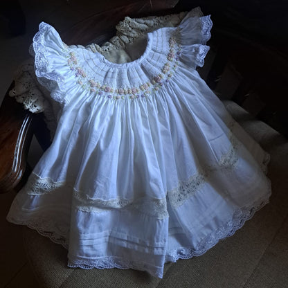 Hand-Smocked & Embroidered Bishop with Bullion Roses, 6M–10T