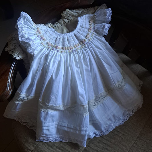 Hand-Smocked & Embroidered Bishop with Bullion Roses, 6M–10T