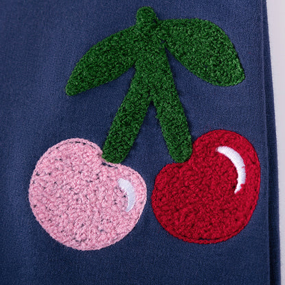Navy Cherry Embroidered Cotton Dress,2T–7T