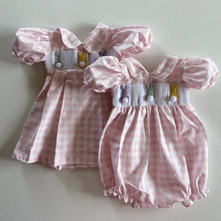 Bunny Tail Smocked Dress & Onesie,3M to 8T.