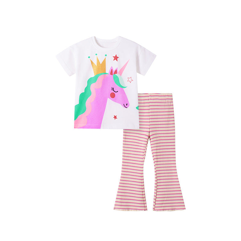 Unicorn Cotton Top & Flared Pants Set,2T to 7T