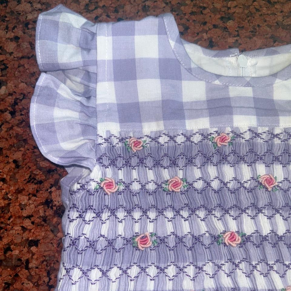 Lavender Gingham Hand-Smocked Dress, 2T & 4T.
