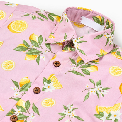 Lemon Blossom Matching Dress and Shirt Set- Blue,6M to 8T