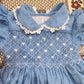 Blue Smocked Dress With Embroidered Bows,3M to 12T.