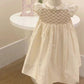 Gorgeous Hand Smocked Dress,Biege/Blue,12M to 8T