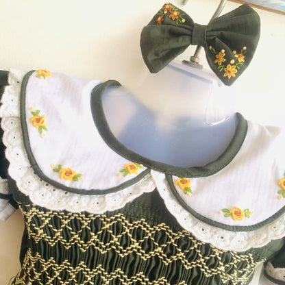 Stunning Green Hand Smocked Dress,6M to 6T.