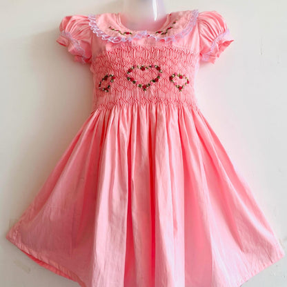 Hand-Smocked Pink Heart Dress,12M to 5T