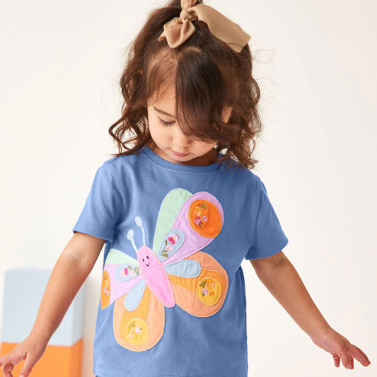 Cotton T-Shirt with Colorful Butterfly Applique (3T–8T)