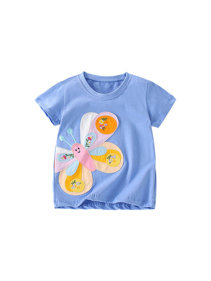 Cotton T-Shirt with Colorful Butterfly Applique (3T–8T)