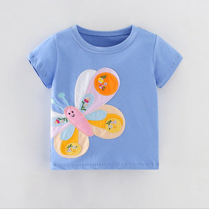 Cotton T-Shirt with Colorful Butterfly Applique (3T–8T)