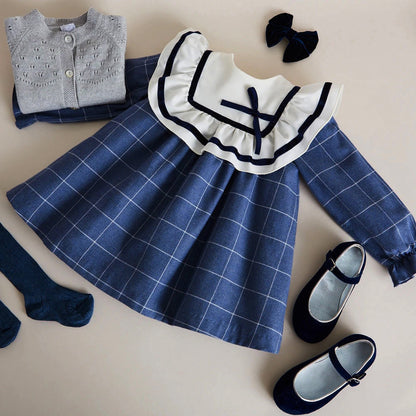 Full Sleeves Plaid Apricot Dress ,12M to 6T.