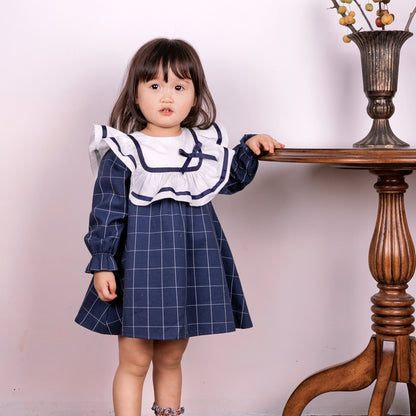 Full Sleeves Plaid Apricot Dress ,12M to 6T.