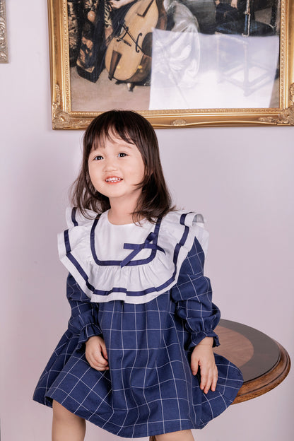 Full Sleeves Plaid Apricot Dress ,12M to 6T.