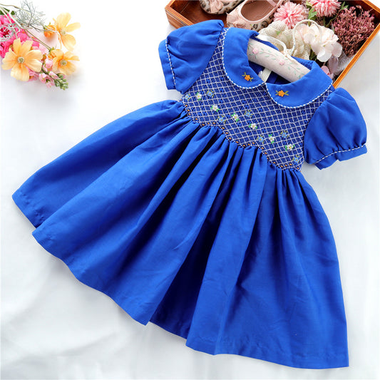 "Blue Belle" Hand-Smocked Cotton Dress,12M to 8T